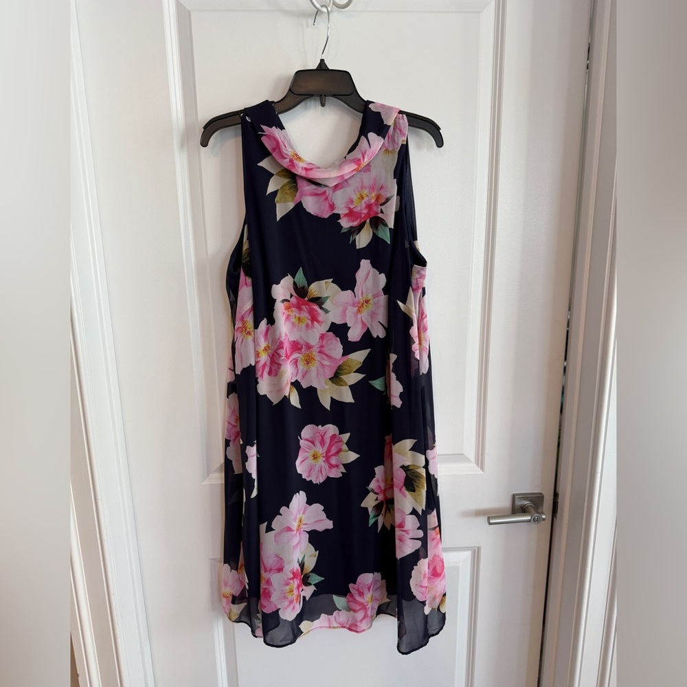 Signature by Robbie Bee Navy and Pink Floral Dress